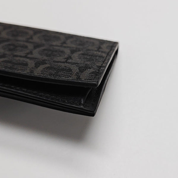 Gancini Coated Canvas Black Card Holder