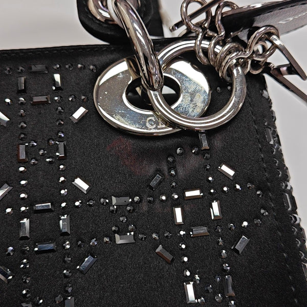 Authenticated pre-owned  Lady Dior Mini Silk Satin Black - Tote Bag at Looply