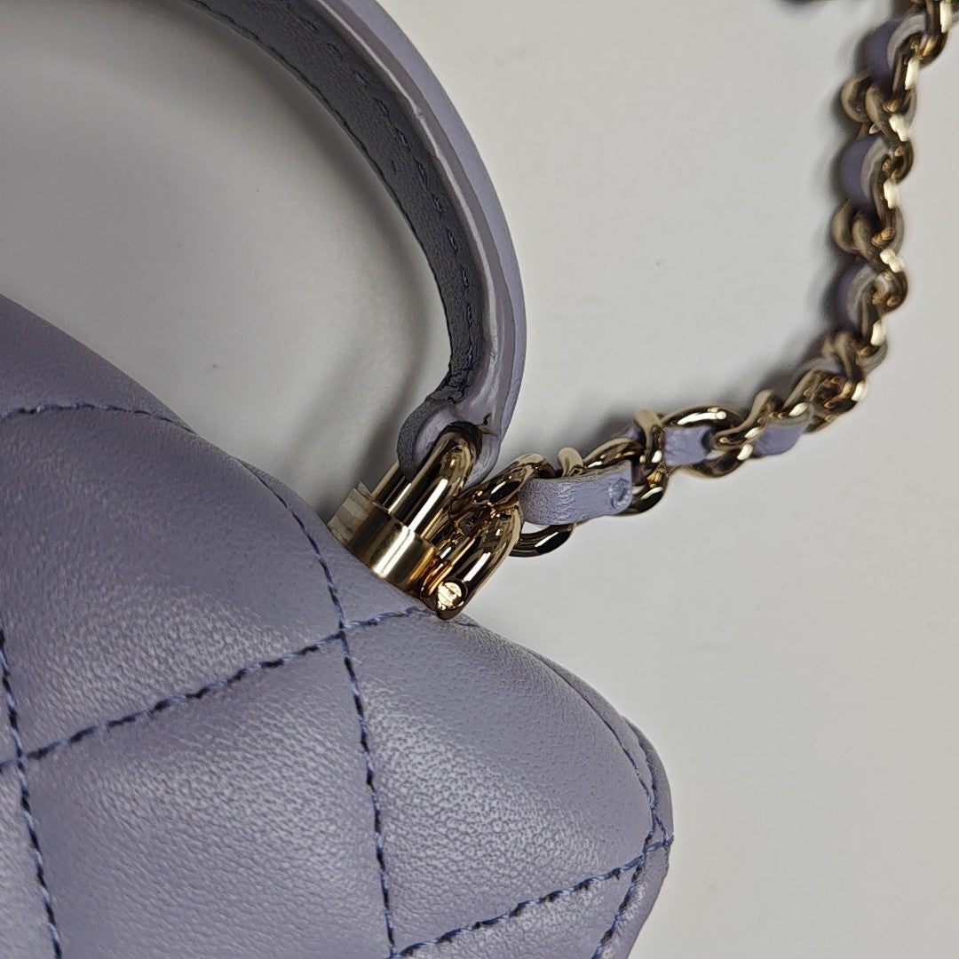 Quilted Lambskin Shoulder Bag Small Purple