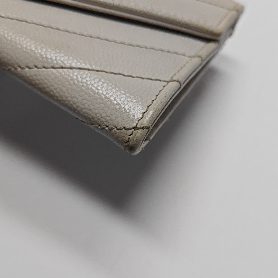 Chevron Calfskin Card Holder Small White
