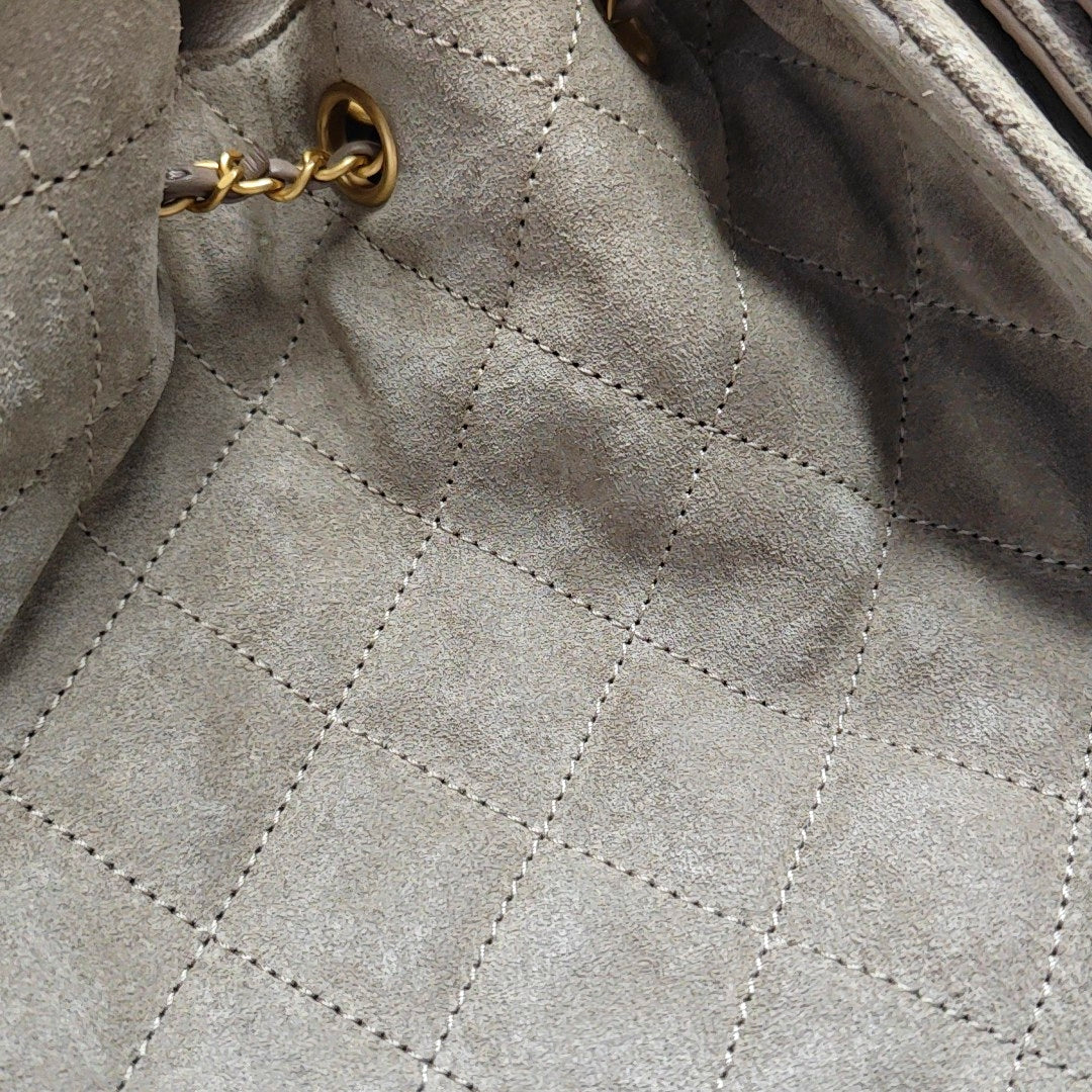 CHANEL 25 Small Quilted Suede Gray