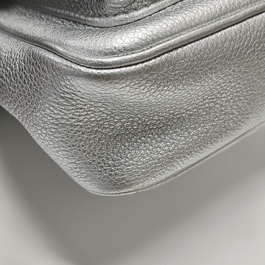 Quilted Grained Calfskin Shoulder Bag Silver