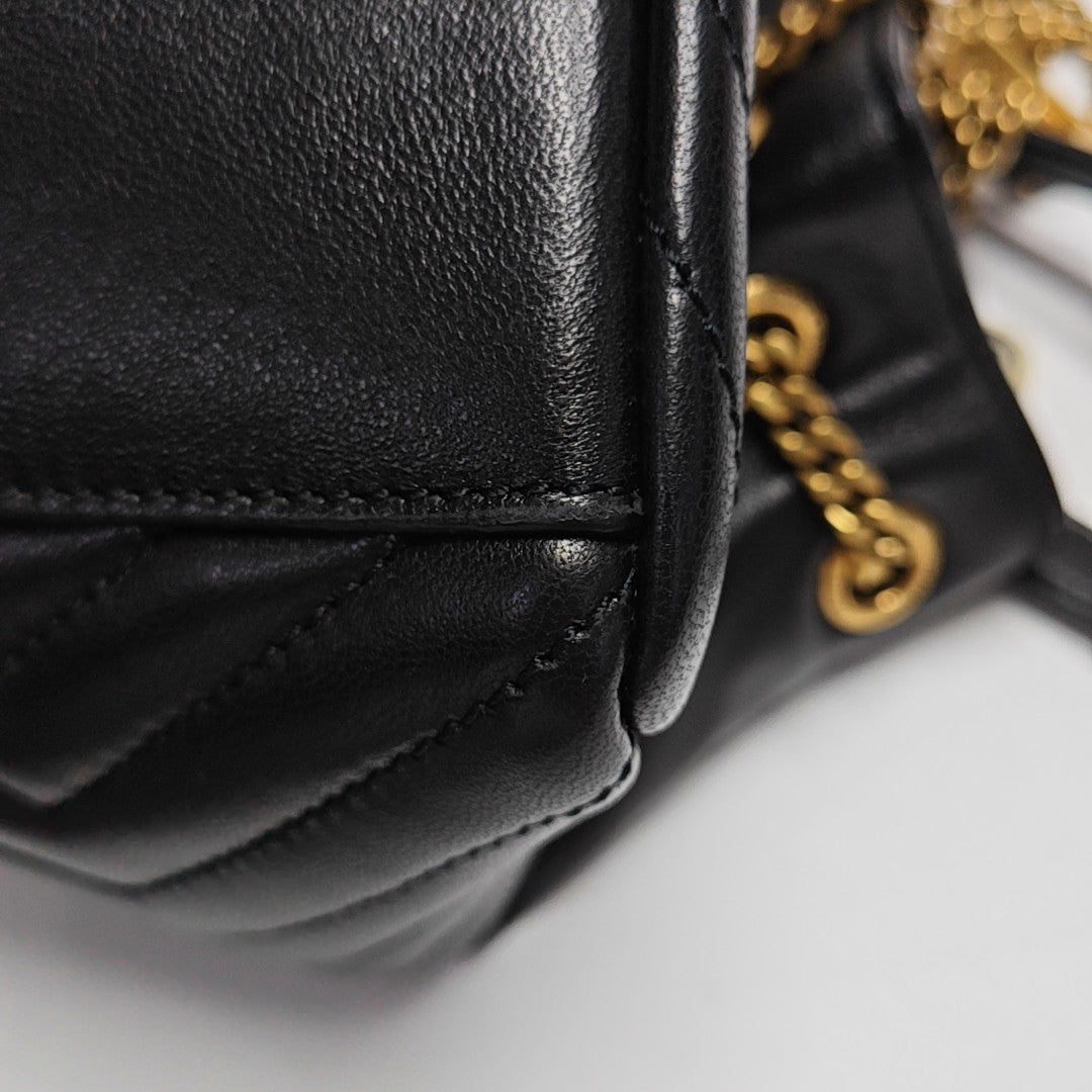 Chevron Lambskin Bucket Bag Black