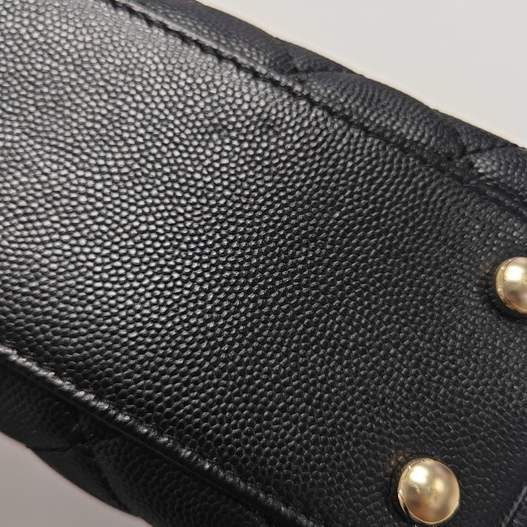 COCO HANDLE Small Quilted Grained Calfskin Black