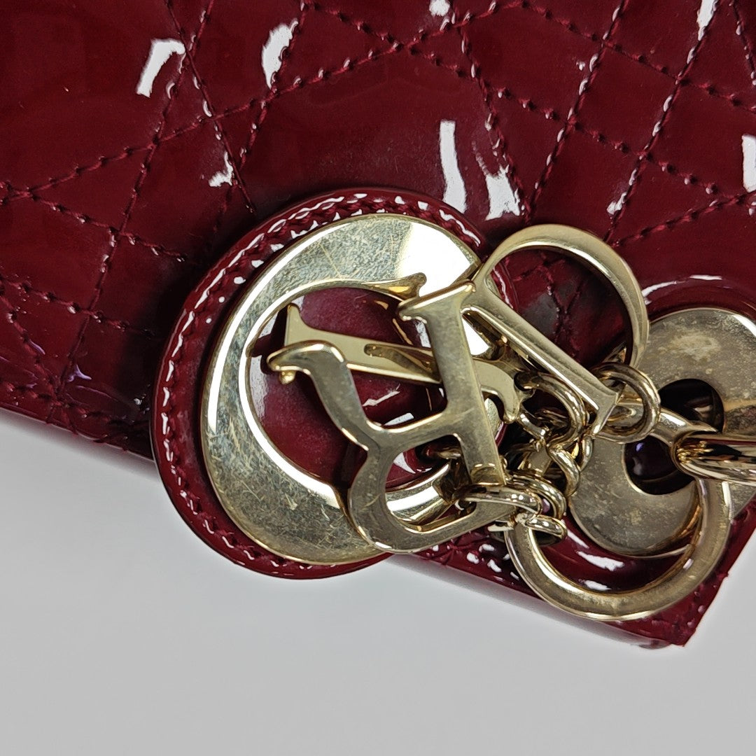Lady Dior Mini Cannage Patent Leather Red