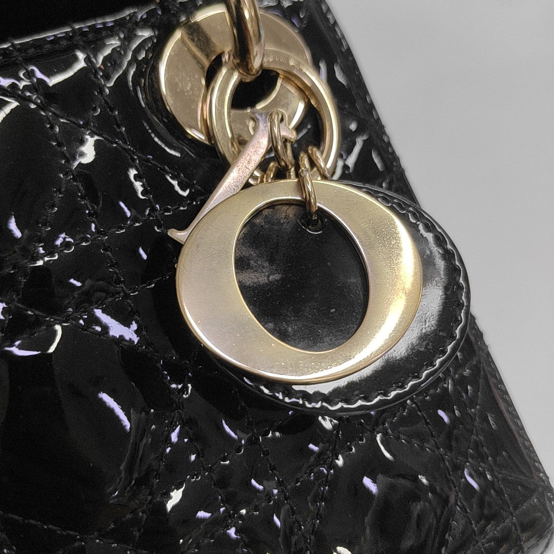 Lady Dior Mini Cannage Patent Leather Black