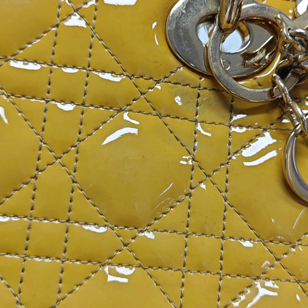 Authenticated pre-owned  Lady Dior Quilted Patent Leather Yellow - Tote Bag at Looply
