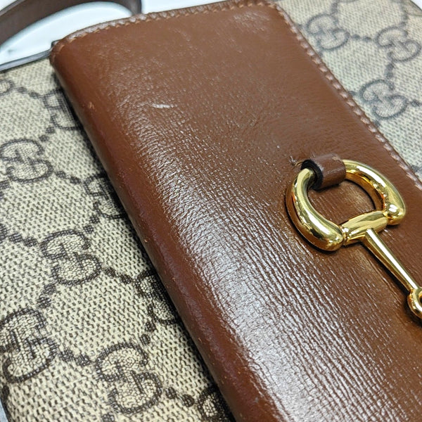 Authenticated pre-owned  Horsebit 1955 Small Coated Canvas Beige - Shoulder Bag at Looply