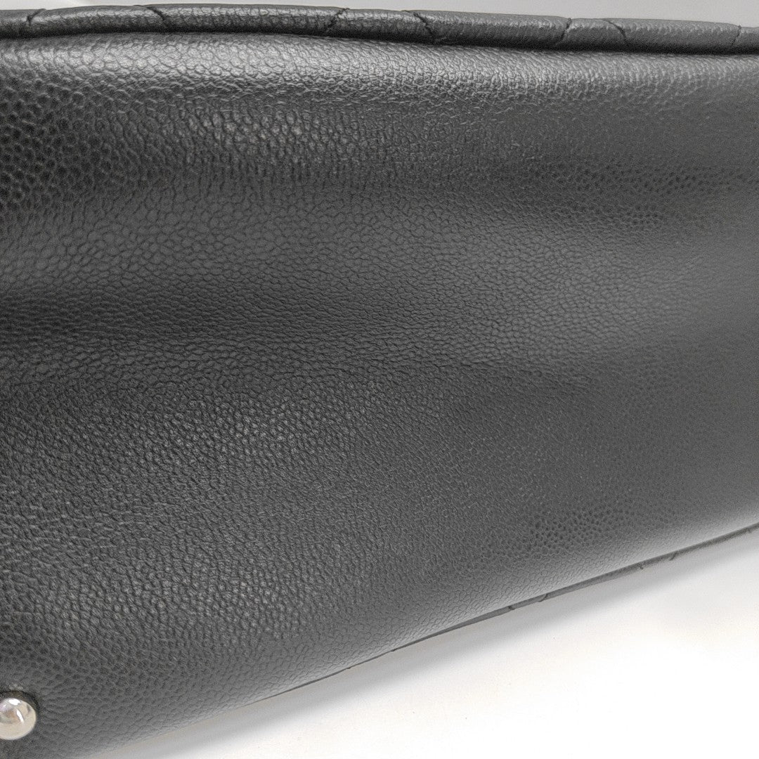 Quilted Grained Calfskin Tote Bag Black