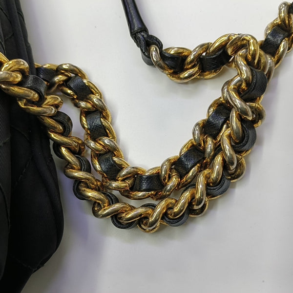 Chain Tote Quilted Nylon Black
