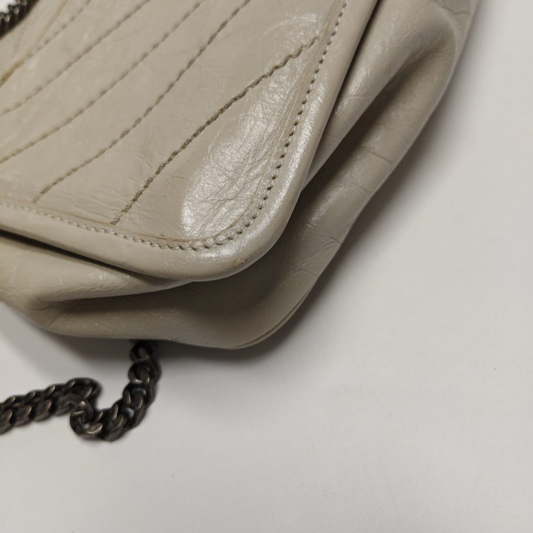 NIKI Small Chevron Calfskin White