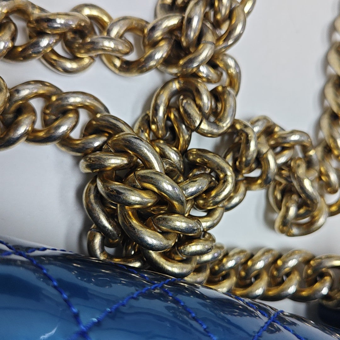 BOY CHANEL Quilted Patent Leather Blue