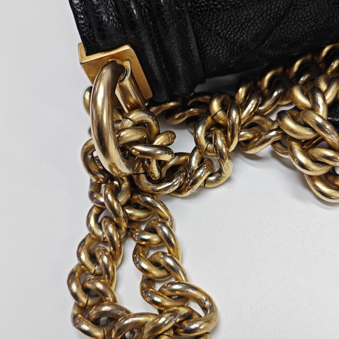 BOY CHANEL Mini Quilted Grained Calfskin Black