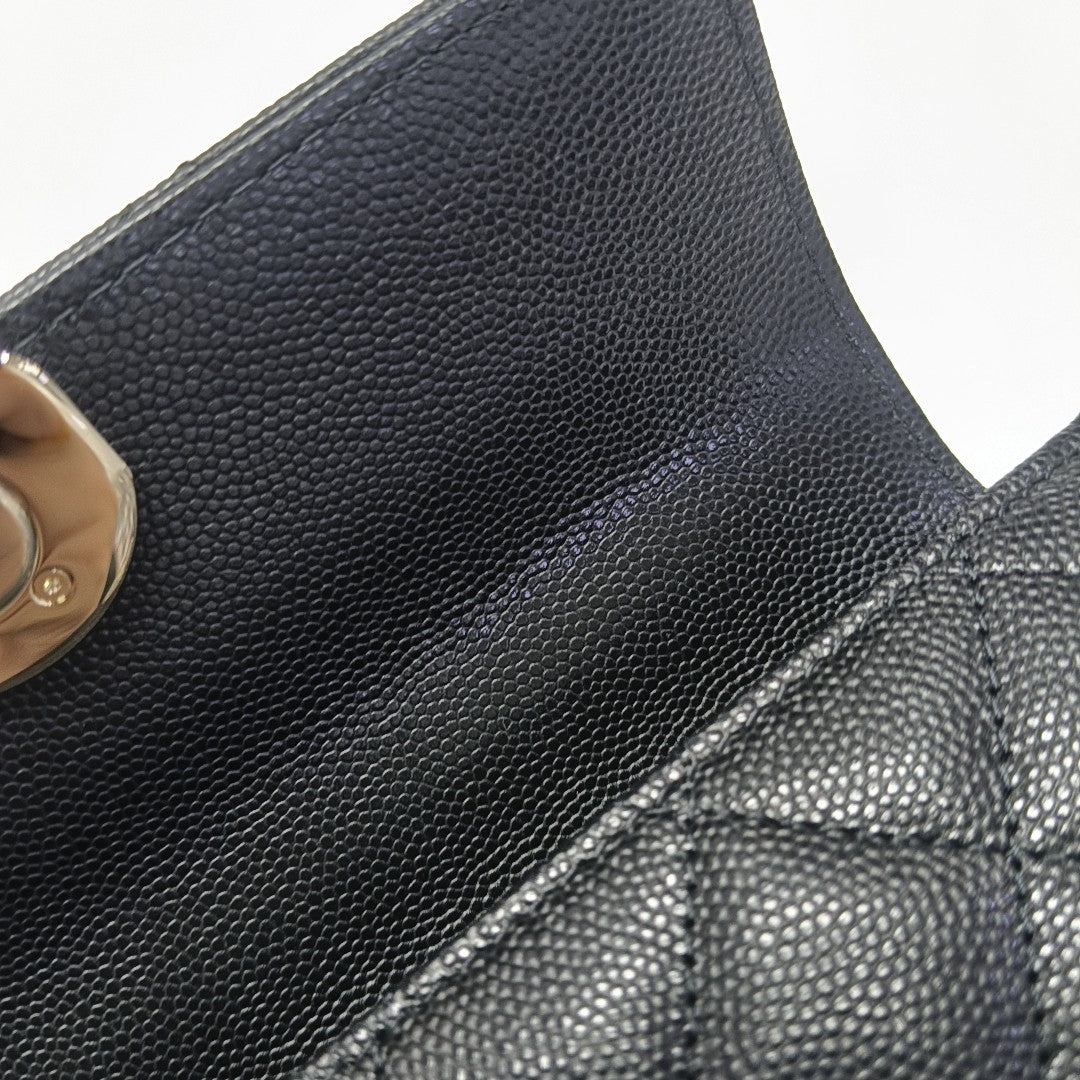 Quilted Grained Calfskin Shoulder Bag Large Black