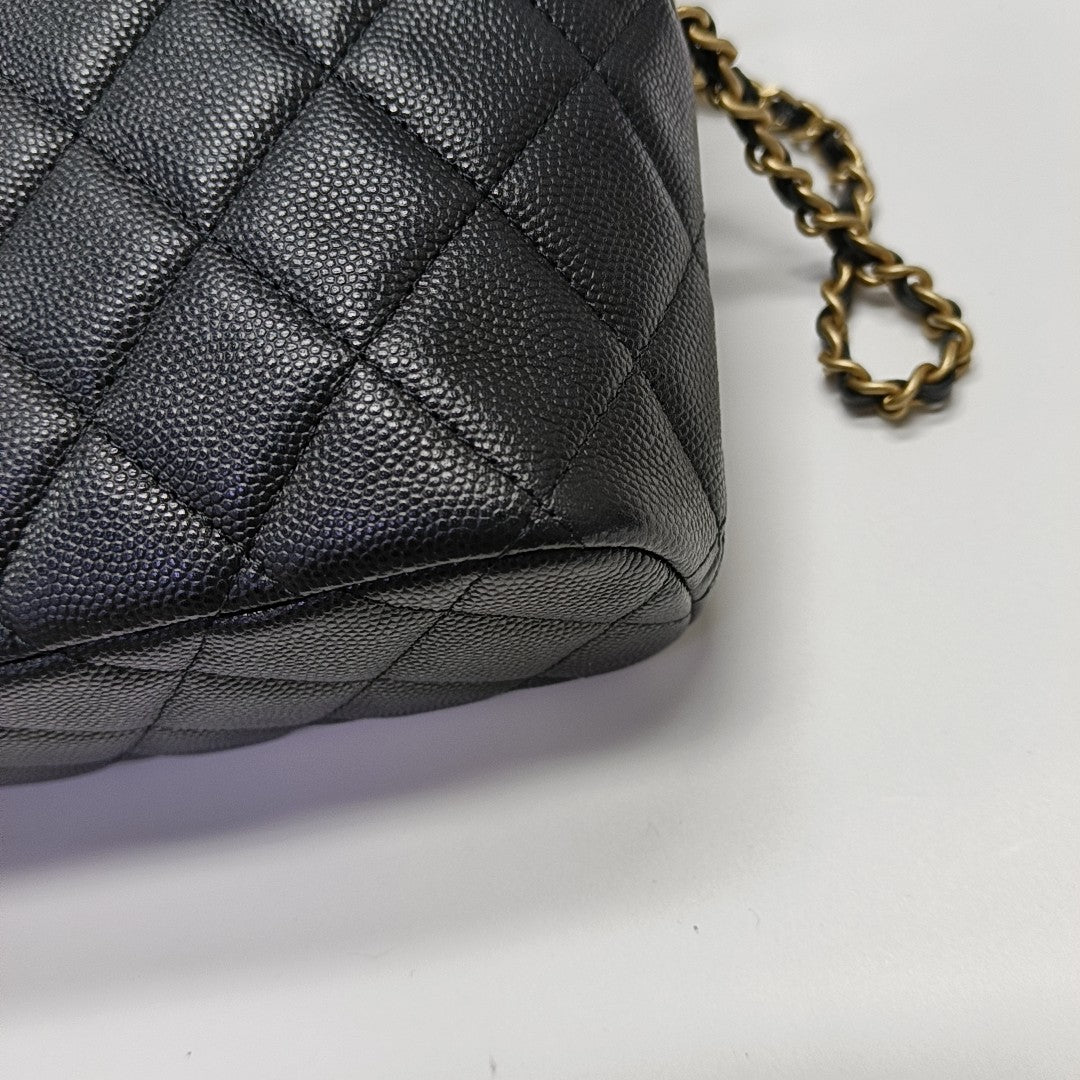 Quilted Grained Calfskin Shoulder Bag Black