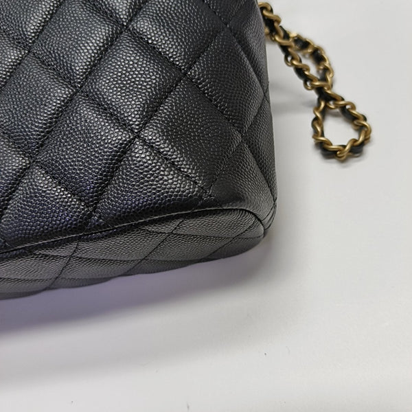 Quilted Grained Calfskin Shoulder Bag Black