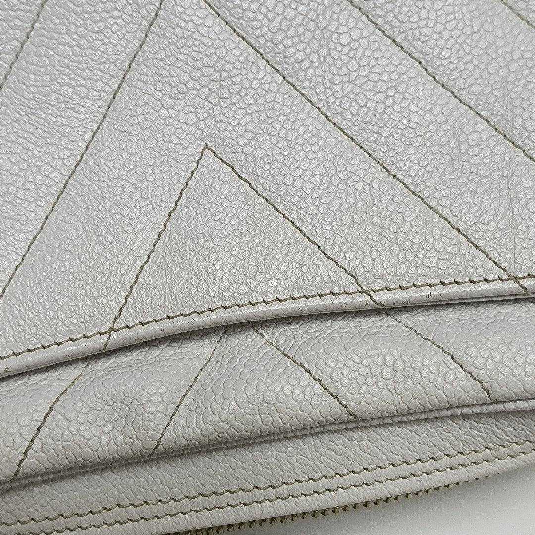 Chevron Grained Calfskin Crossbody Bag White
