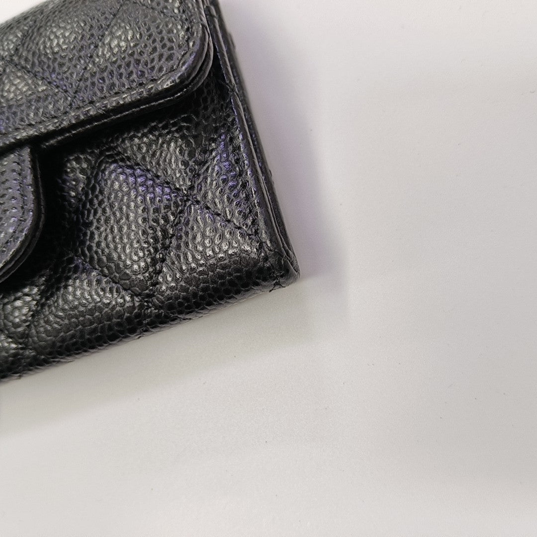 CLASSIC FLAP Quilted Grained Calfskin Black Wallet