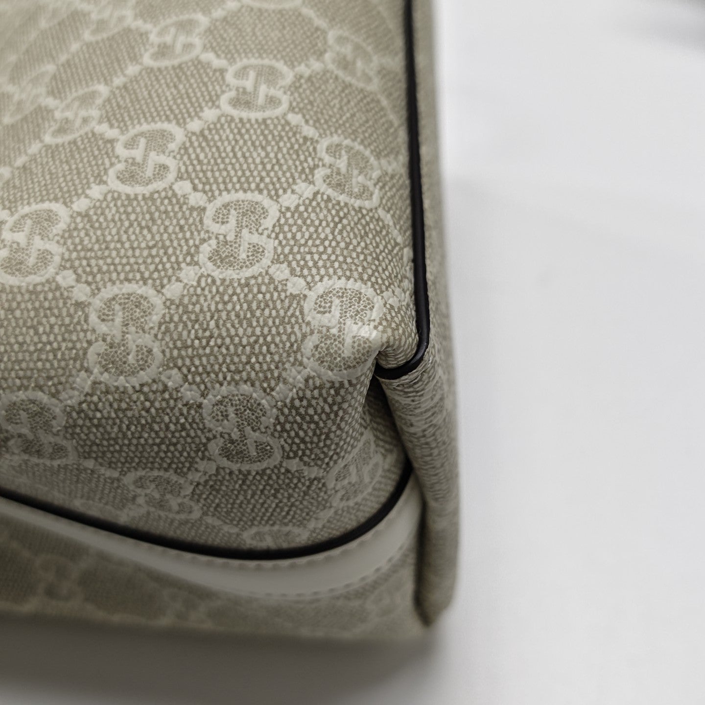 GG Emblem Small Monogram Coated Canvas Beige