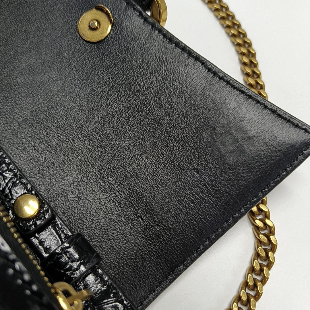 Hourglass Wallet On Chain Small Calfskin Black