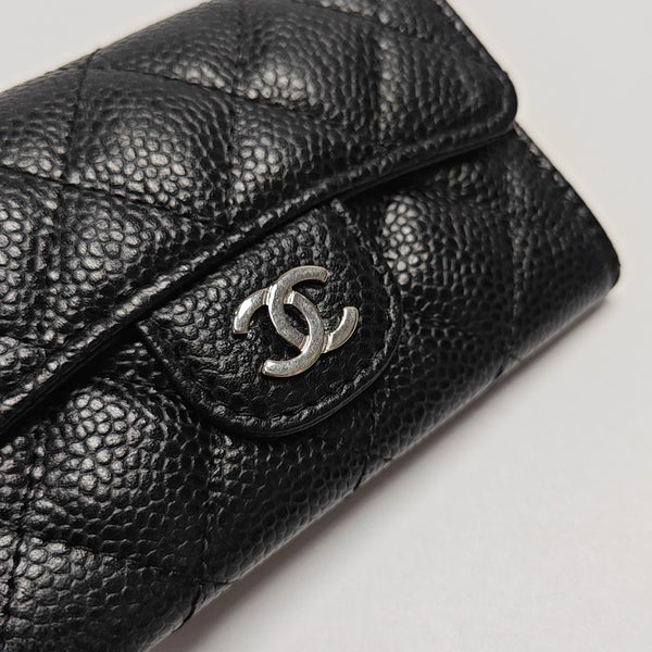 Quilted Grained Calfskin Card Holder Black