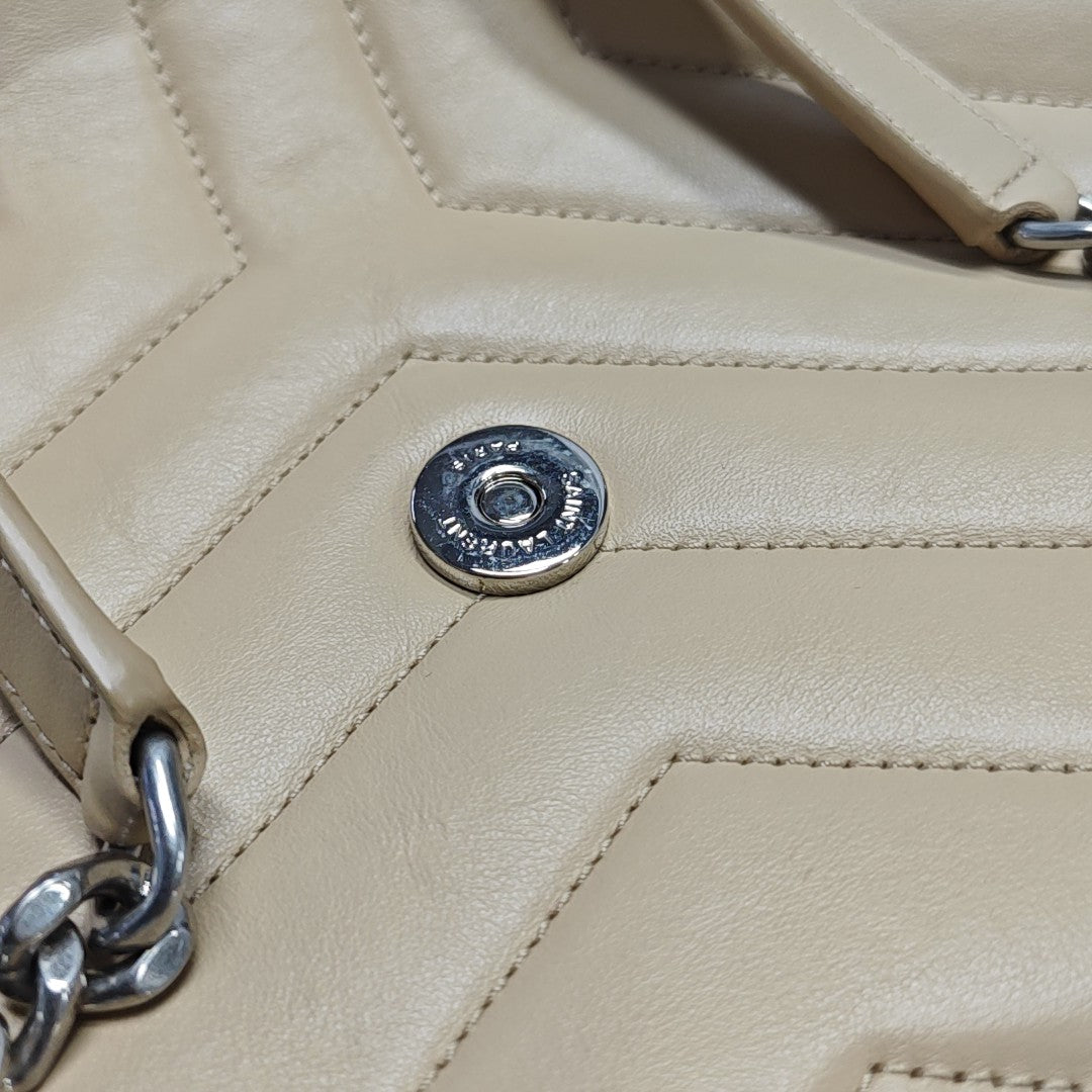 Chevron Leather Shoulder Bag Beige
