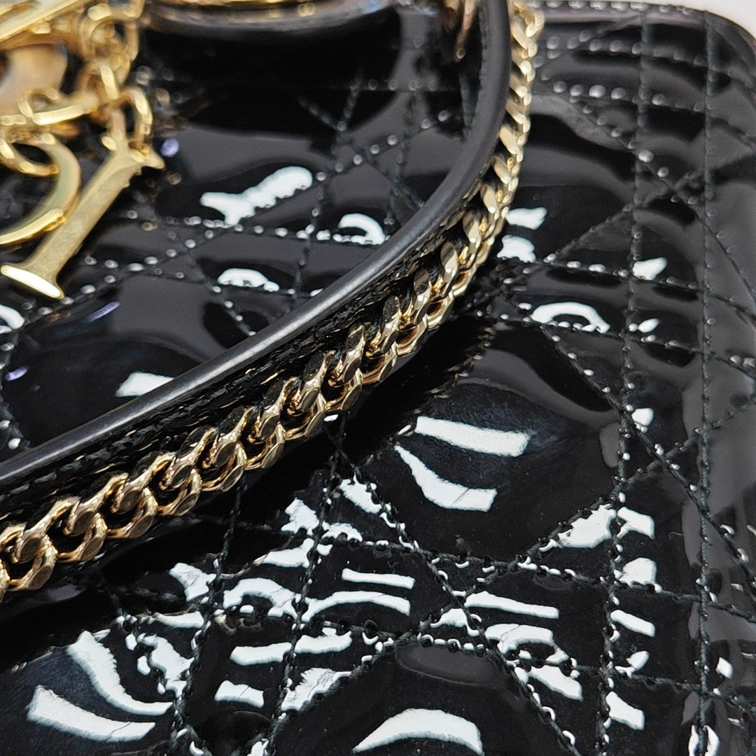 Lady Dior Mini Quilted Patent Leather Black