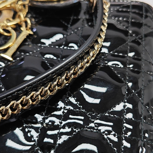 Lady Dior Mini Quilted Patent Leather Black