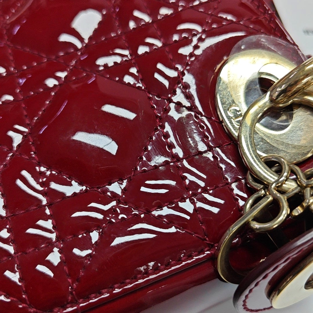 Lady Dior Mini Quilted Patent Leather Red