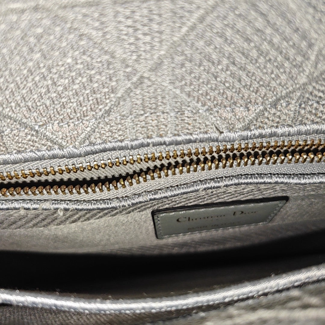 Lady D-Lite Medium Cannage Canvas Gray