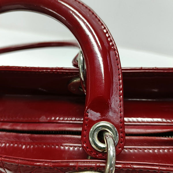 Authenticated pre-owned  Lady Dior Large Cannage Patent Leather Red - Tote Bag at Looply