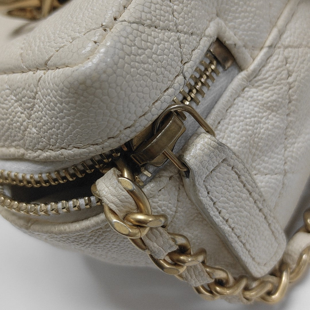 Quilted Grained Calfskin Shoulder Bag Mini White