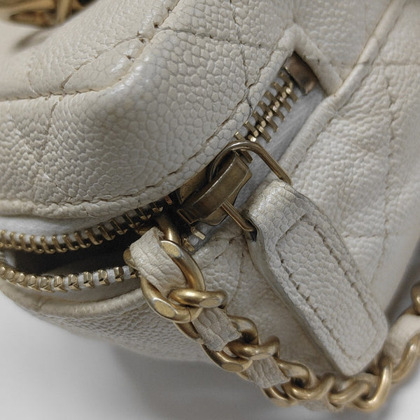 Quilted Grained Calfskin Shoulder Bag Mini White