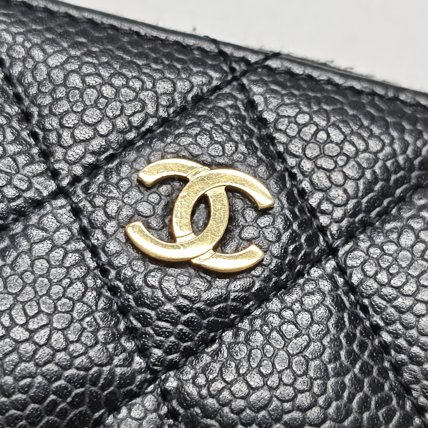 Quilted Grained Calfskin Card Holder Black