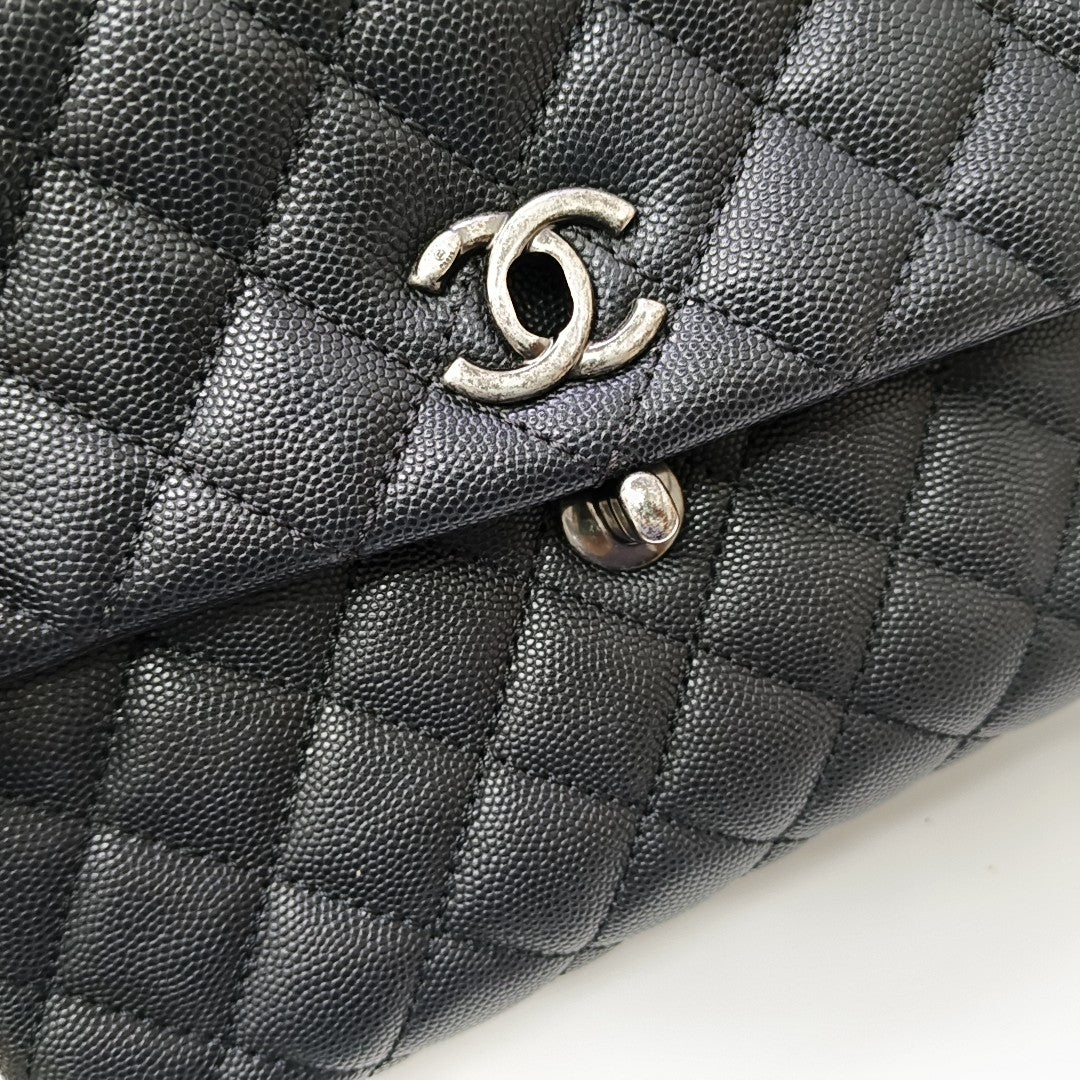 COCO HANDLE Small Quilted Grained Calfskin Black