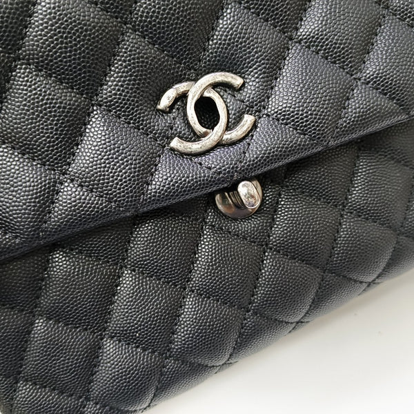 COCO HANDLE Small Quilted Grained Calfskin Black