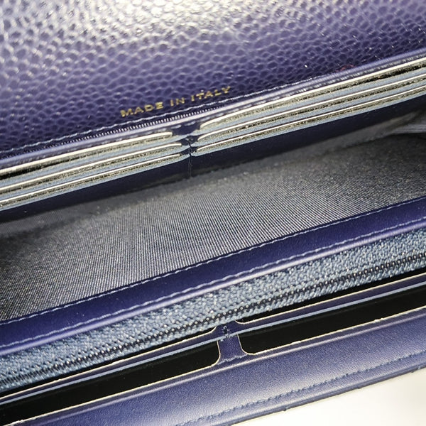 CLASSIC FLAP Mini Quilted Grained Calfskin Blue Wallet