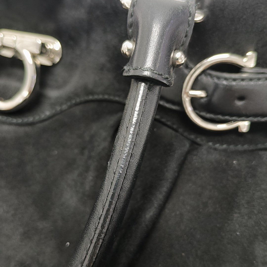 Suede Top Handle Bag Black