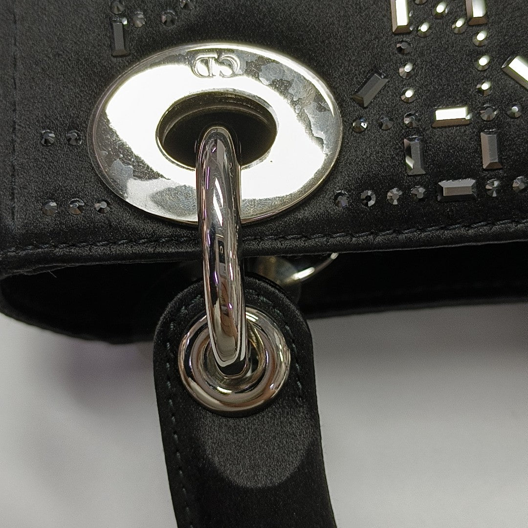Authenticated pre-owned  Lady Dior Mini Silk Satin Blue - Tote Bag at Looply