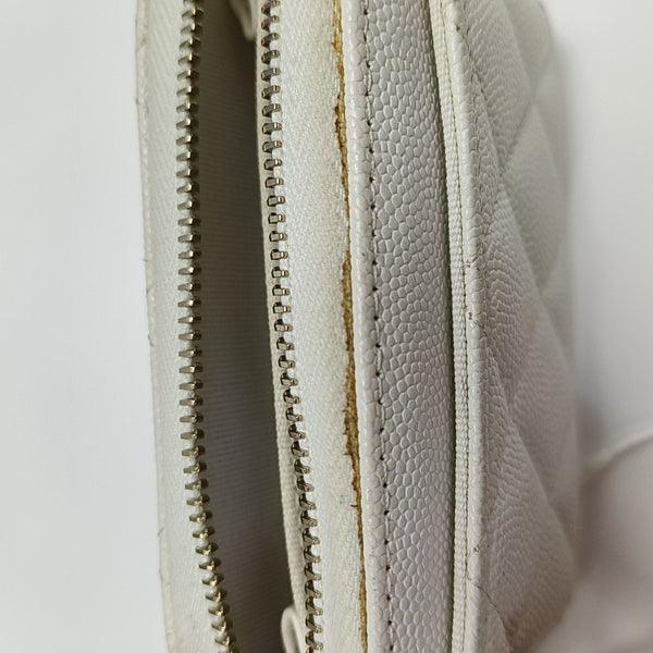 Quilted Grained Calfskin Card Holder White
