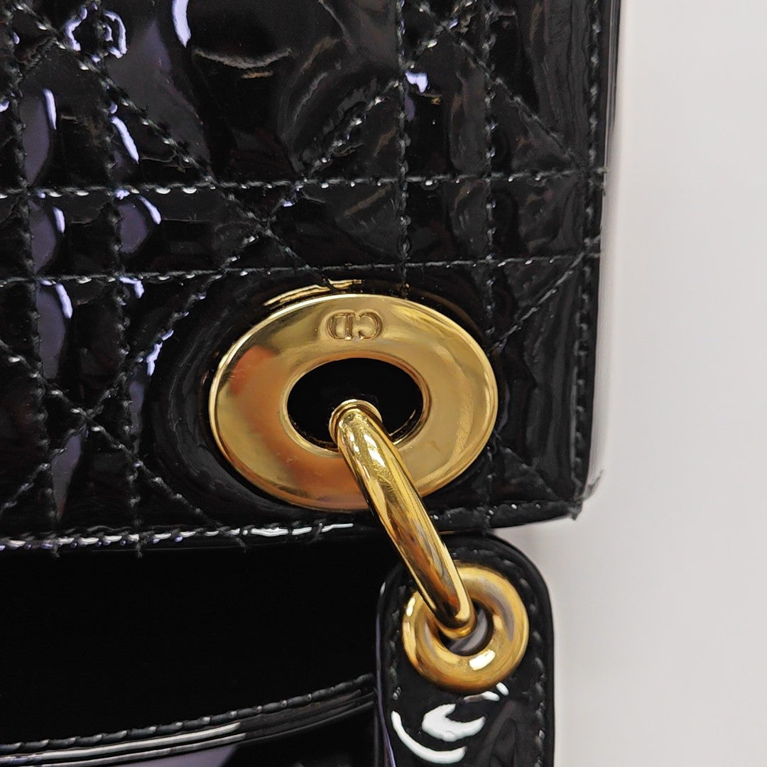 Lady Dior Mini Cannage Patent Leather Black