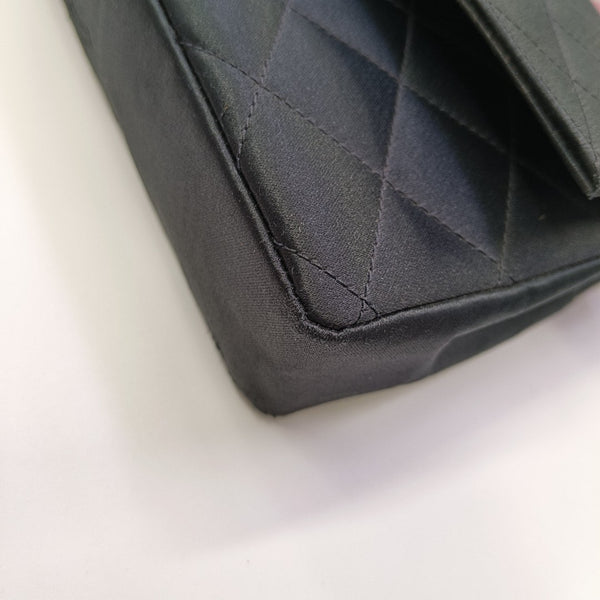 Quilted Silk Satin Shoulder Bag Green