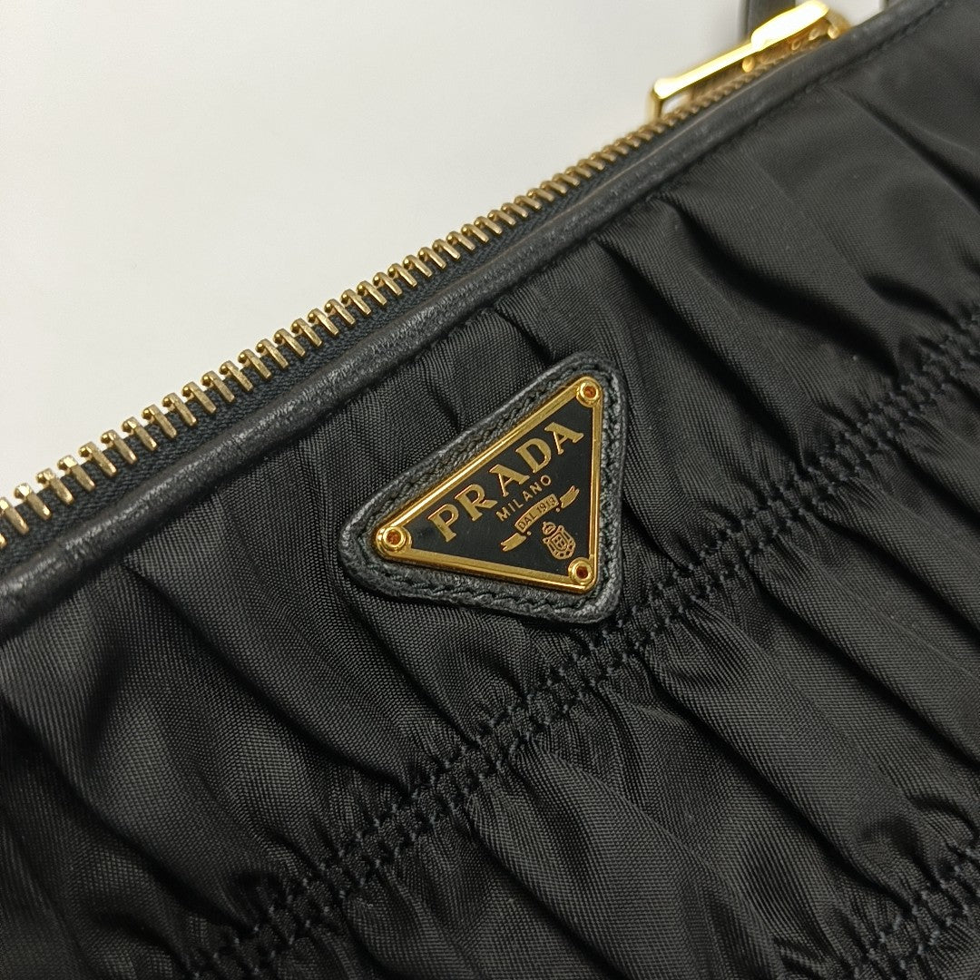 Quilted Nylon Top Handle Bag Black