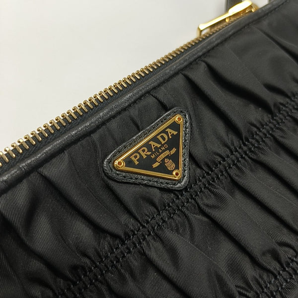 Quilted Nylon Top Handle Bag Black