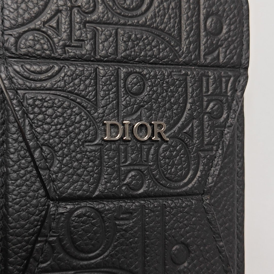 Oblique Calfskin Card Holder Black
