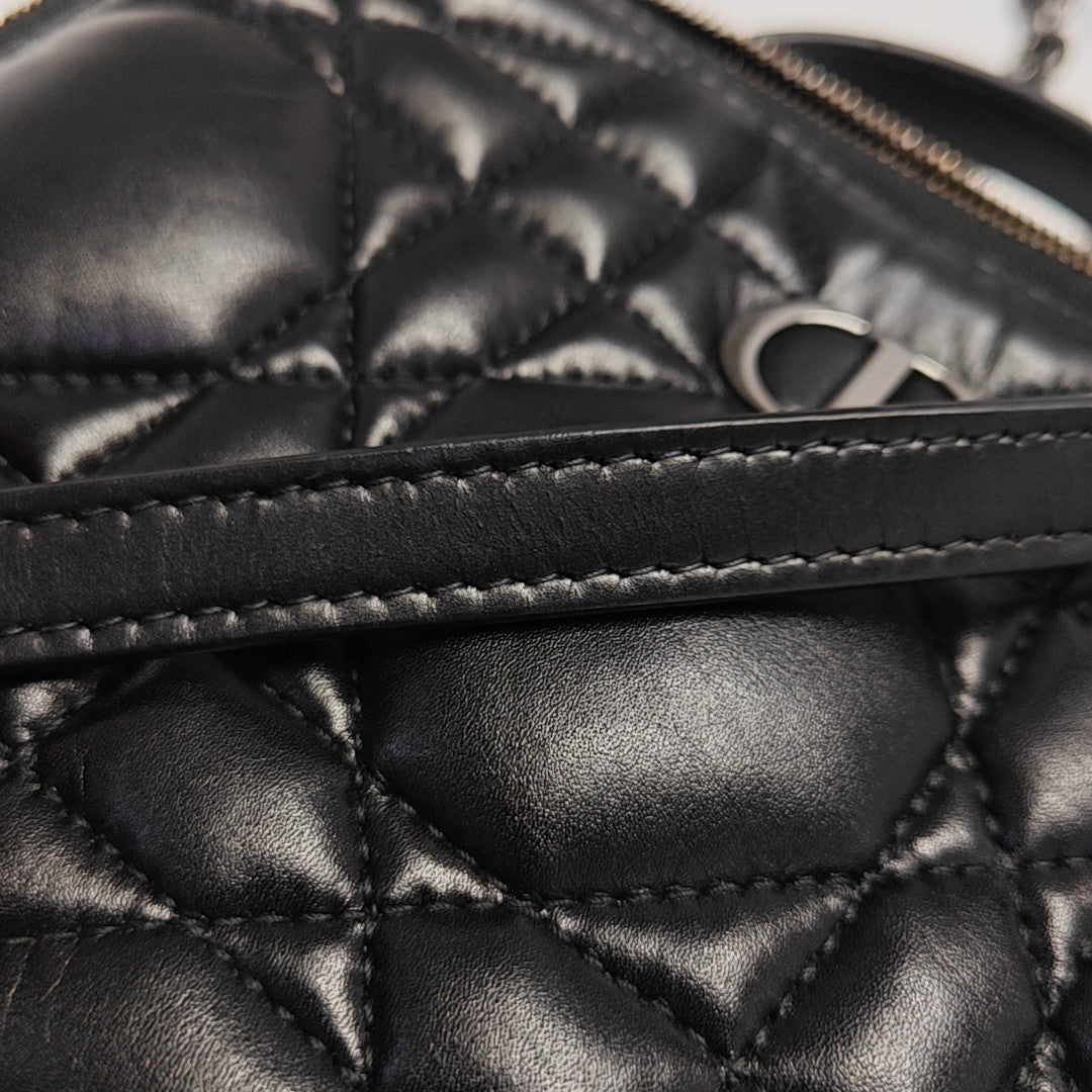 Cannage Calfskin Shoulder Bag Black
