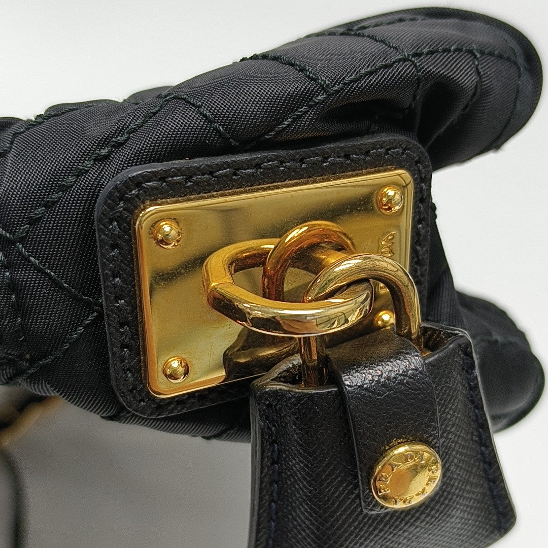 Quilted Nylon Shoulder Bag Black