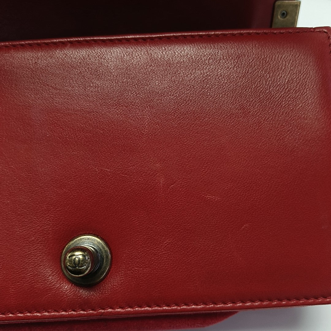 BOY CHANEL Small Quilted Velvet Red