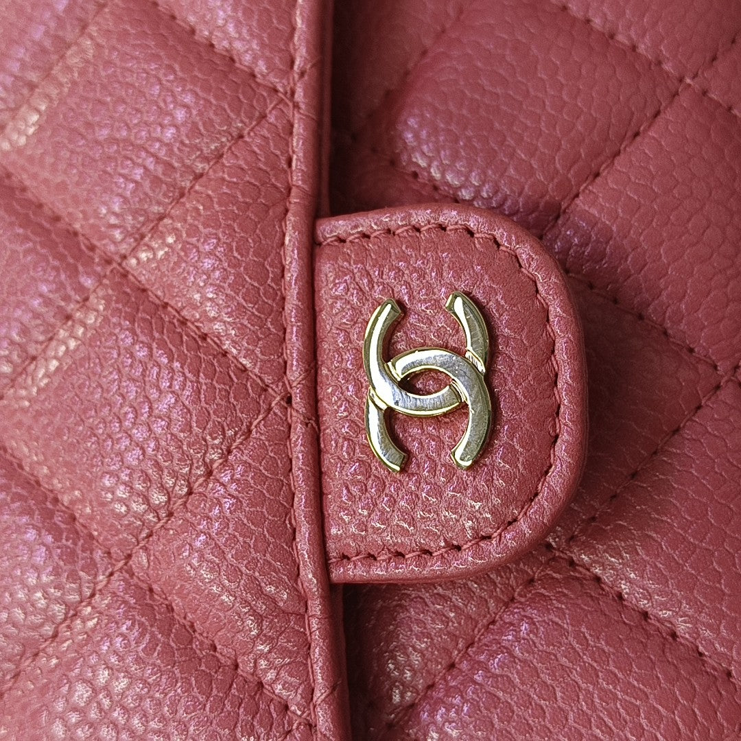 Quilted Grained Calfskin Shoulder Bag Pink