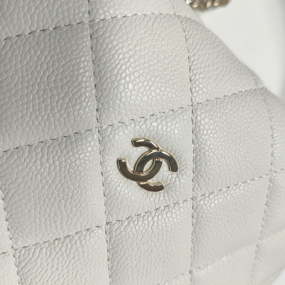 Quilted Grained Calfskin Shoulder Bag White